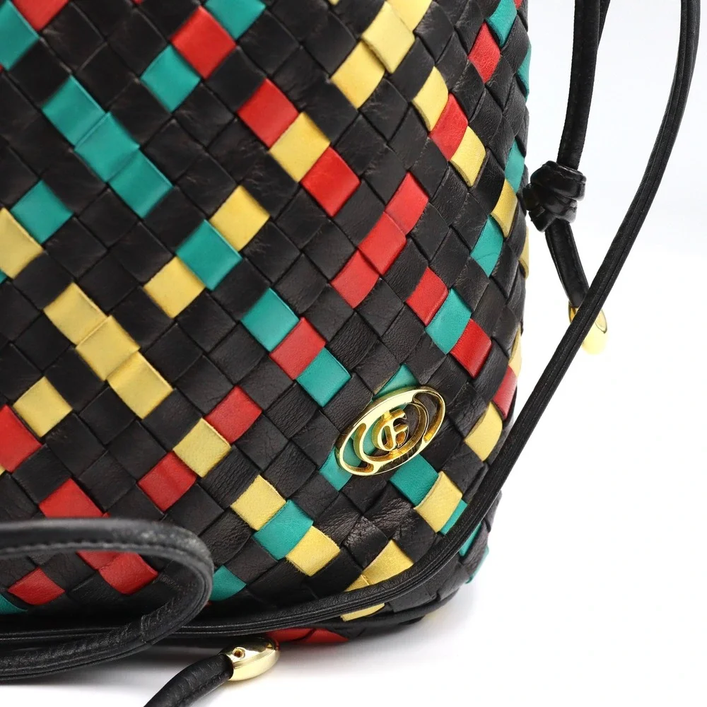 Gino Ferruzzi Bucket Bag Vintage Women Multi Woven Leather Crossbody Italy Purse